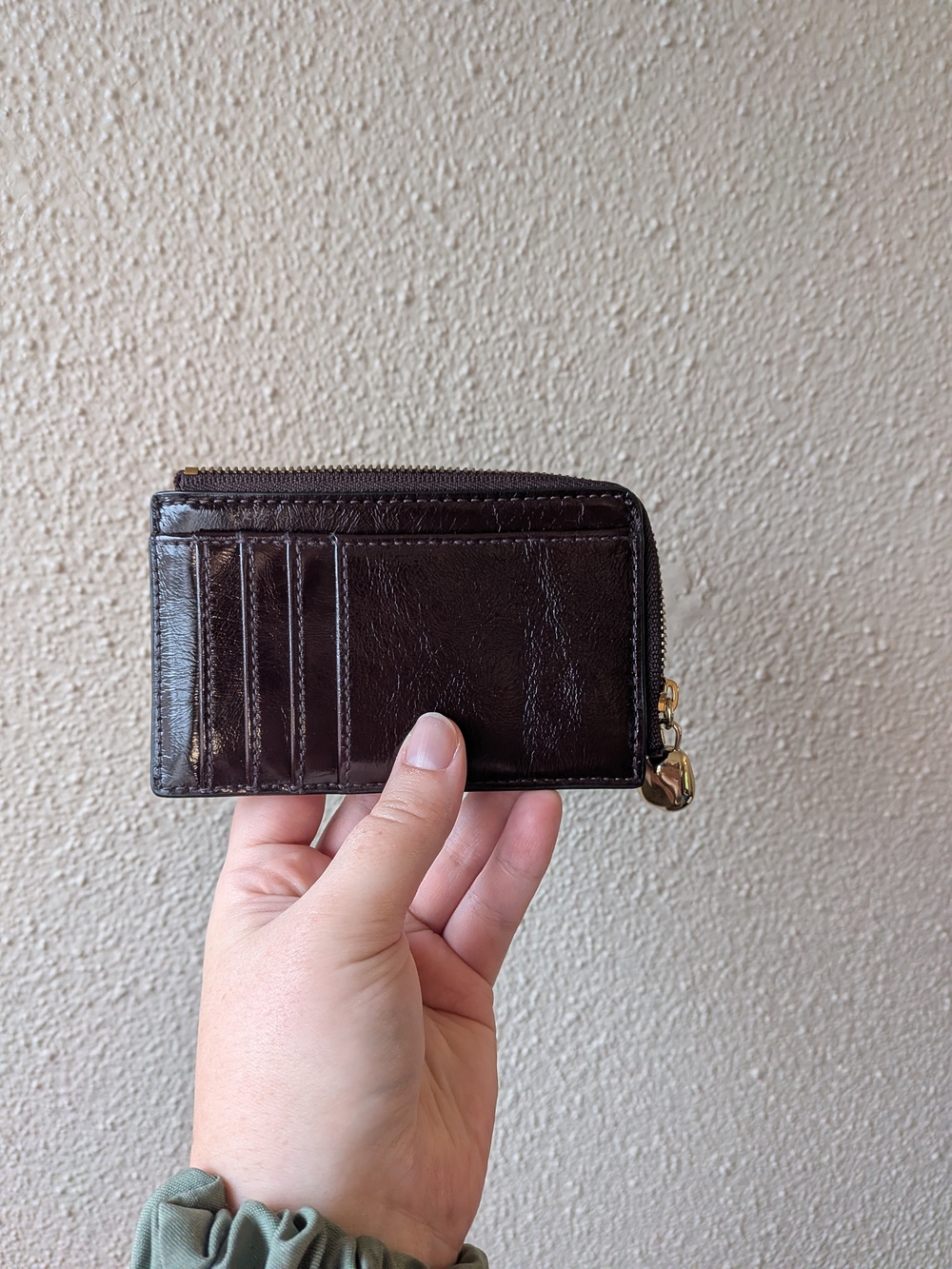 Madewell Dark Brown Leather Zip Card Wallet with Gold Hardware